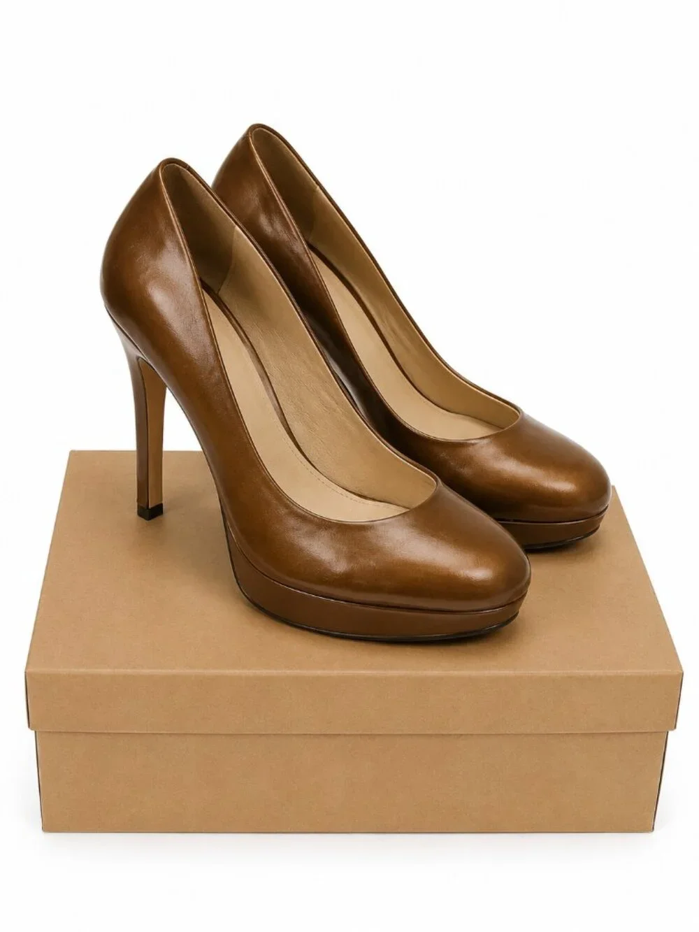 Joan & David Brown Leather Platform Pumps Stiletto Heels Round Toe Size 8.5M